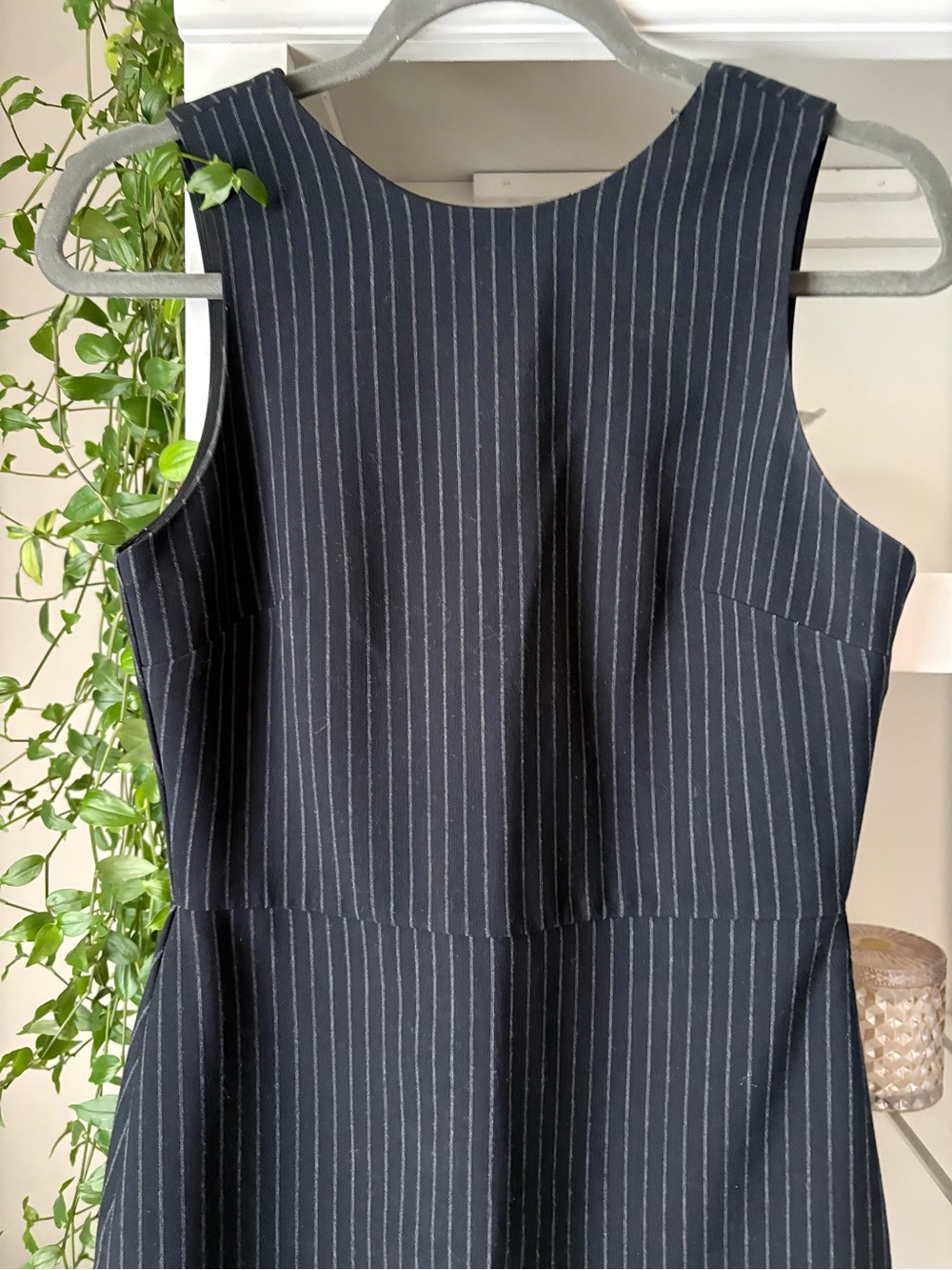 Classic Sleeveless Pinstripe Sheath Dress - Navy - Picture 4 of 13
